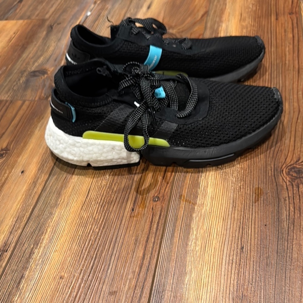 Adidas Black and Blue Sneakers with Mesh Upper and Cushioned Sole